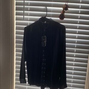 100% Silk Black Button-Up Long Sleeve Shirt